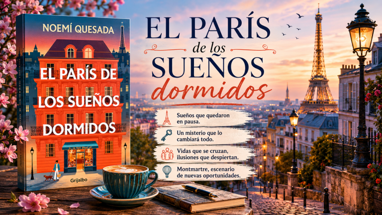 Portada de El París de los sueños dormidos, novela de Noemí Quesada ambientada en el barrio parisino de Montmartre.