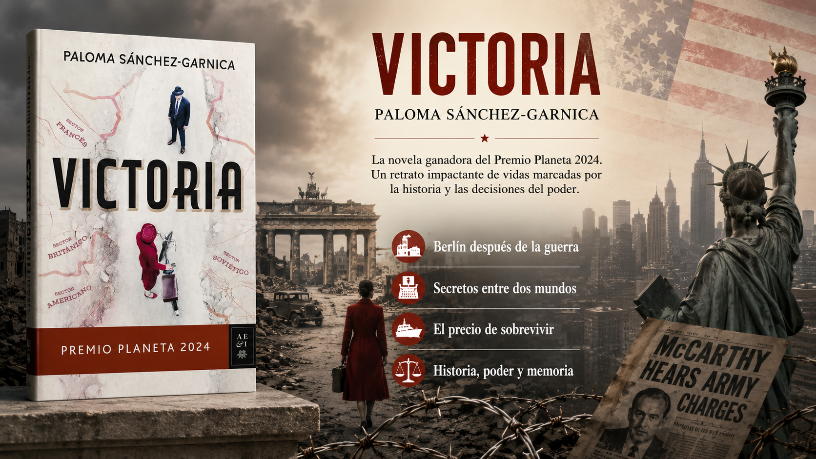Portada de Victoria, novela de Paloma Sánchez-Garnica ambientada entre el Berlín de posguerra y Estados Unidos durante la Guerra Fría.