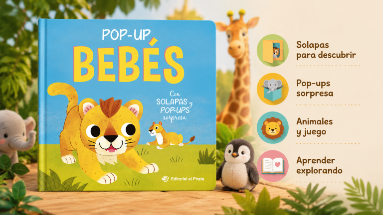 Portada de Pop-up bebés, libro interactivo de Alicia Teba publicado por Editorial El Pirata con solapas y pop-ups para primeras edades.
