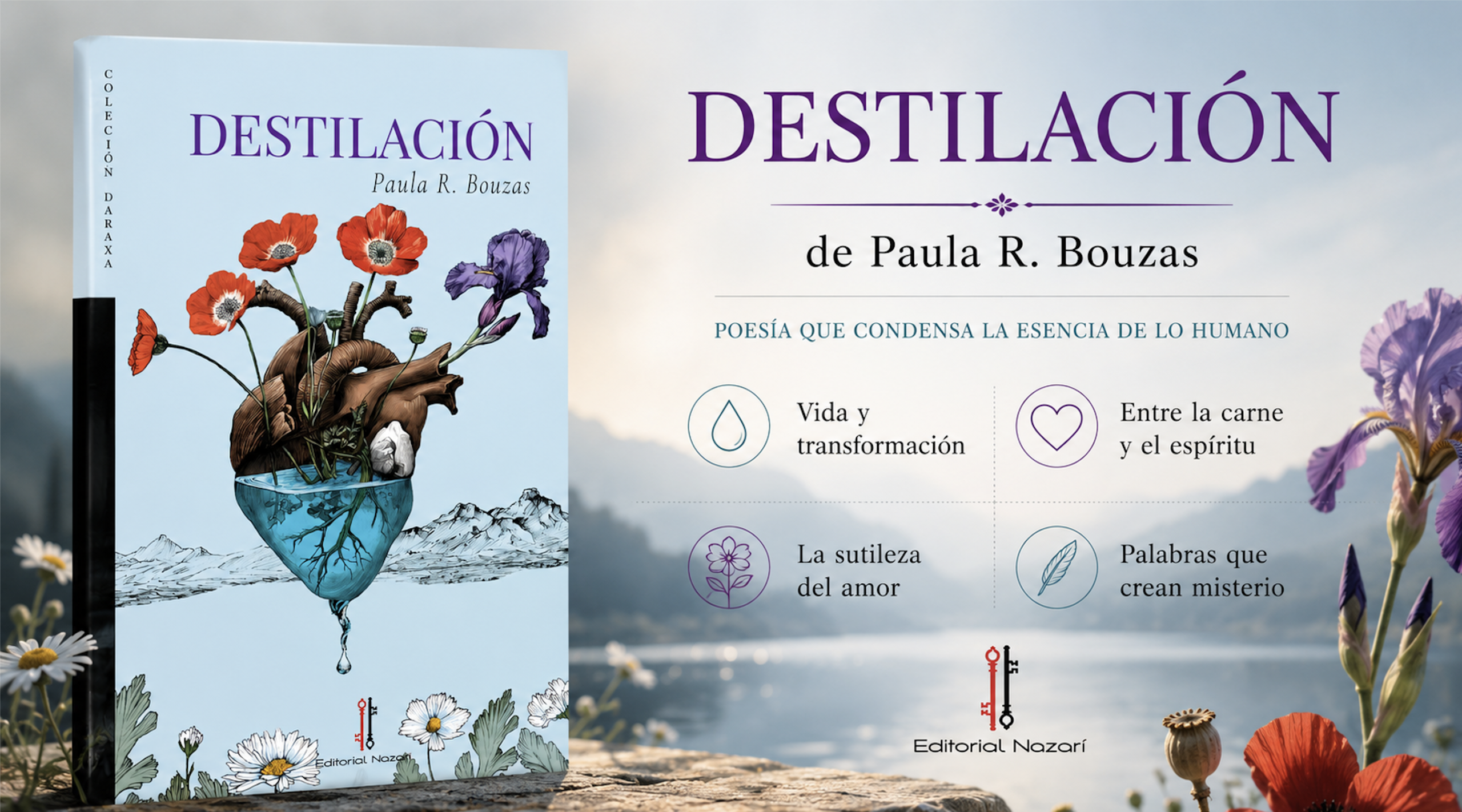 Imagen destacada de Destilación, poemario de Paula R. Bouzas publicado por Editorial Nazarí.