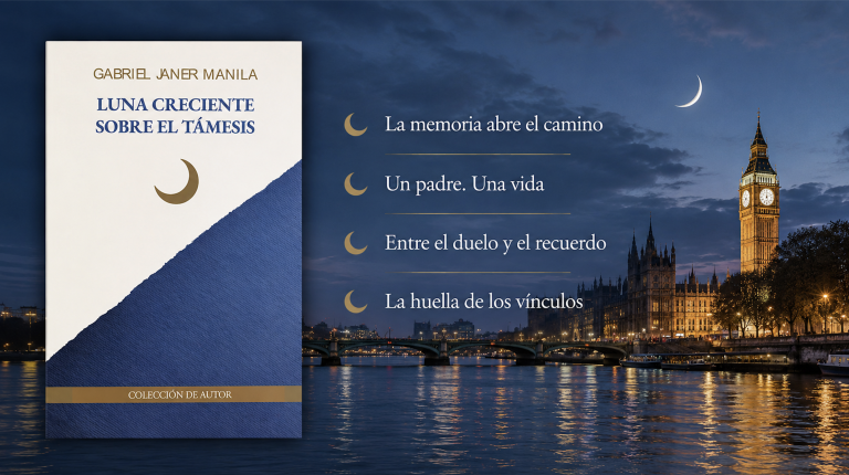 Imagen destacada de Luna creciente sobre el Támesis, de Gabriel Janer Manila, publicada por Dolmen Editorial.